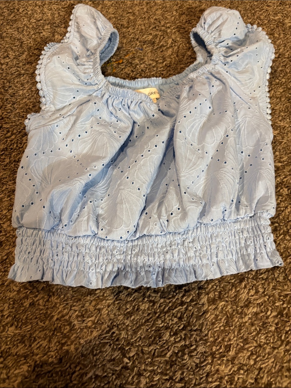 Smocked Eyelet Tank Top in Light Blue - Kids